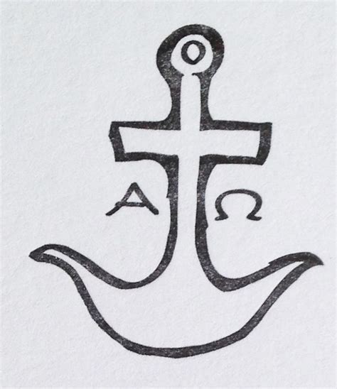 Letterpress Anchor Alpha And Omega Early Christian Symbol