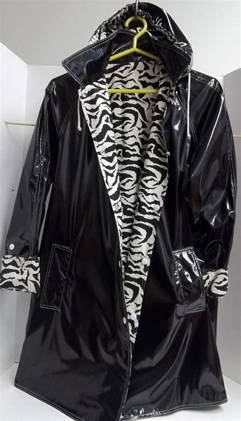 Items Similar To Womens Raincoat With Pvc Vinyl Outer Shell With Reversible Zebra Lining On Etsy