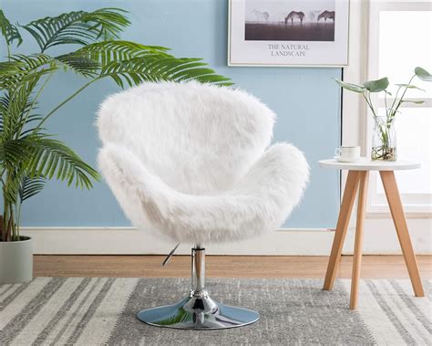 Cimoo White Makeup Vanity Chair Cute Furry Home Office