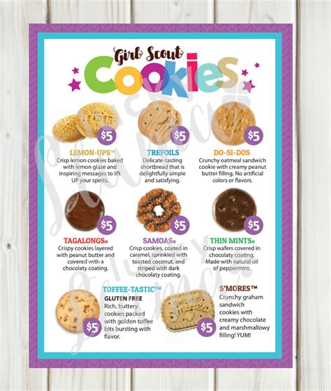 LBB Girl Scout Cookie Menu Cookie Prices Are All Etsy