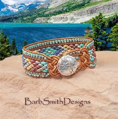 Southwest Beaded Bracelet Leather Wrap Cuff Bracelet Turquoise Etsy