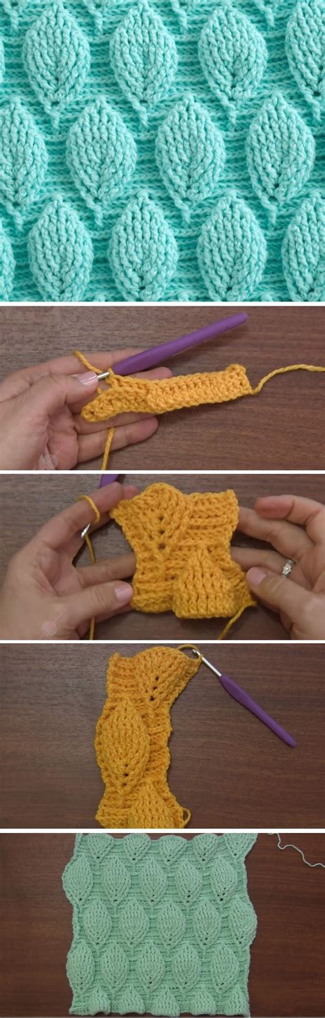 This stitch creates a beautiful leaf pattern with lots of texture. 3D Leaf Stitch Tutorial | Crochet techniques, Crochet ...
