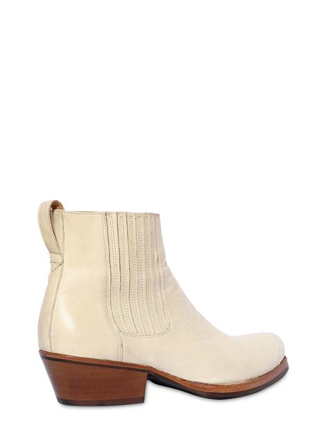 Our Legacy Leather Cuban Heel Ankle Boots In White For Men Lyst