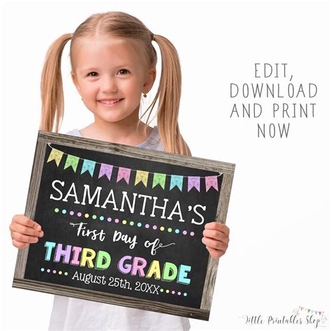 Printable First Day Of School Sign Change To Any Grade Pastel Back To