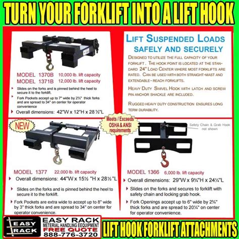 Osha Approved Lift Hook Forklift Attachment Usa Made