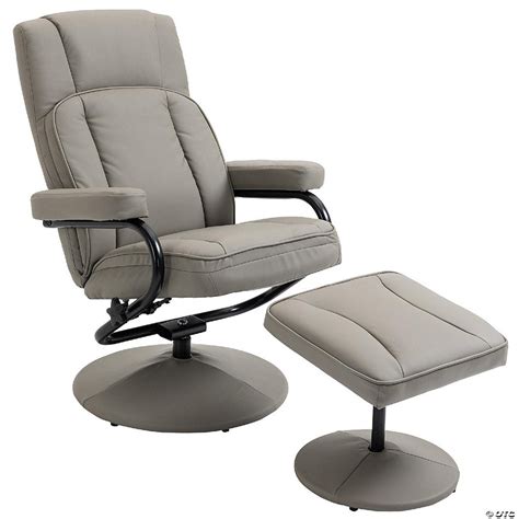 homcom swivel recliner manual pu leather armchair with ottoman footrest for living room office