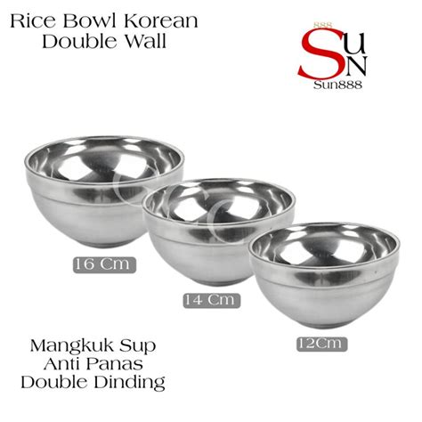 Jual Sun888 Mangkok Korea Stainless Tebal Mangkuk Sop Korea Double Wall Rice 12cm 14cm 16cm