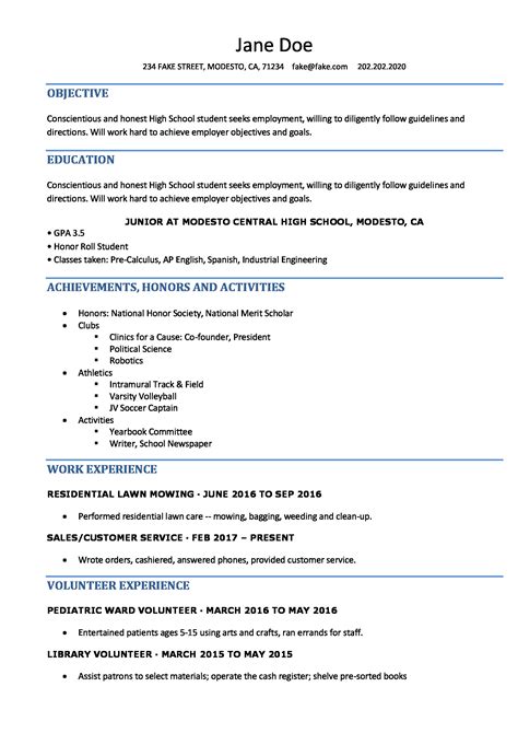 High School Resume Resume Templates For High School Students And Teens