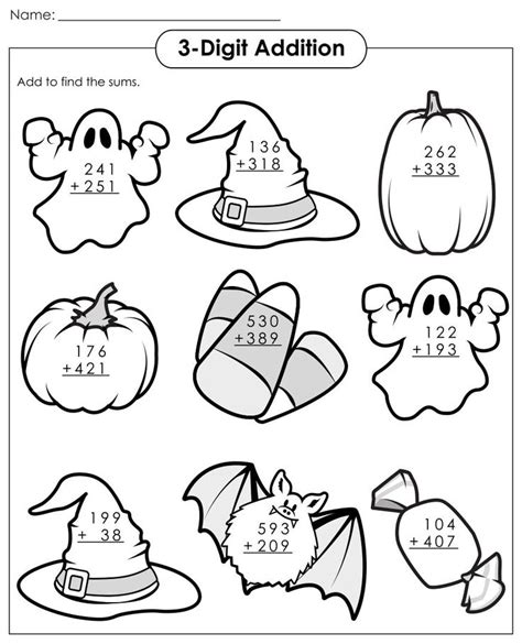 Halloween Addition Worksheet For 3rd Grade Students To Practice