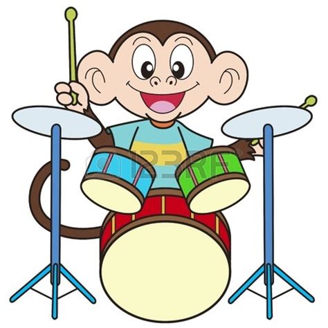Cartoon Monkey Playing Drums