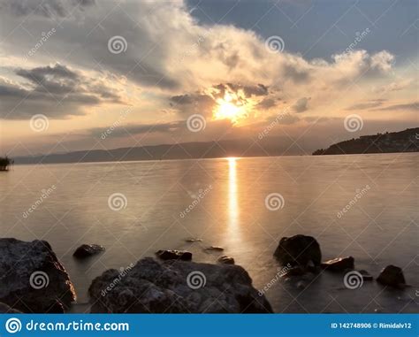 Beautiful Sunset Over Lake Ohrid Stock Photo Image Of Beautiful