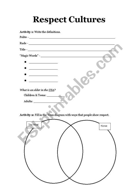 English Worksheets Respect Cultures
