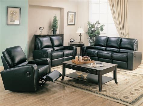 Black Bonded Leather Modern Living Room Motion Sofa Woptions