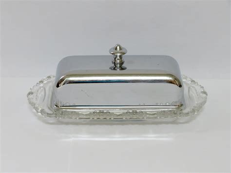 Vintage Butter Dish With Lid Krome Kraft Farber Bros N Y Etsy Butter Dish Glass Dishes Farber