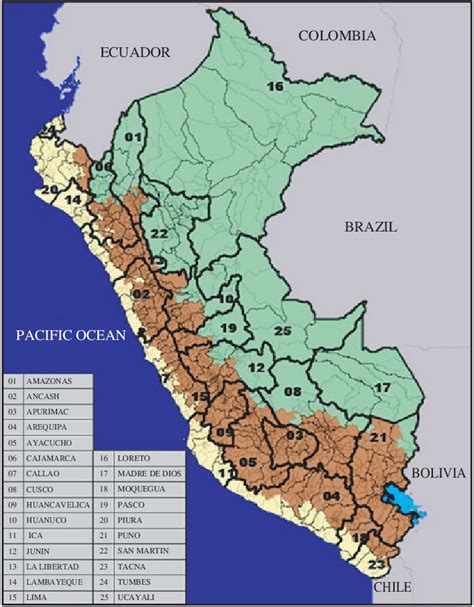 Map Of Peru Highlighting Boundaries Of 195 Provinces And 25 Regions