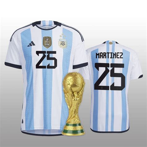 World Cup 2022 Winners Argentina Home Lisandro Martinez White Blue Jersey Authentic