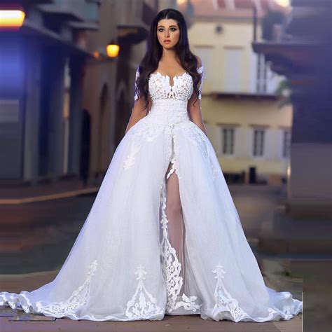 Romantic Ball Gown Unique Wedding Dresses Sheer Long Sleeves Luxury