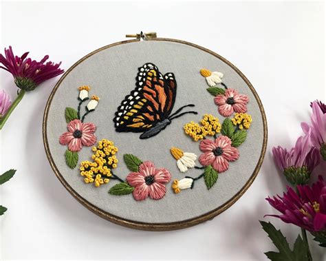 Monarch Butterfly Embroidery Pattern. Beginner Embroidery | Etsy