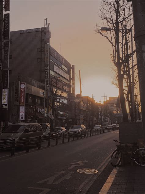 Korea Streets Sunset City Seoul Street Sun Aesthetic Paysage Urbain Photographie