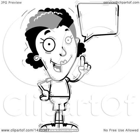 Clipart Of A Cartoon Black And White Lineart Doodled Black Woman