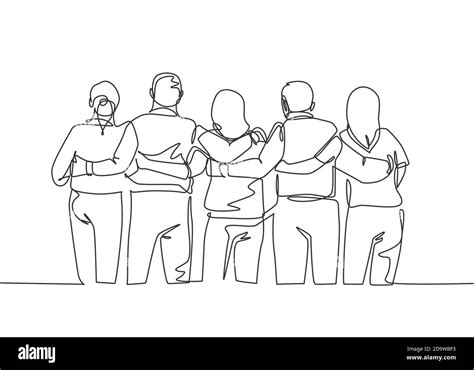 Single Continuous Line Drawing About Group Of Men And Woman From Multi