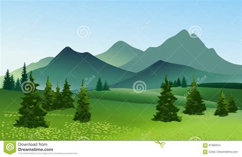 Mountain Landscape With Green Meadow Stock Vector Illustration Of