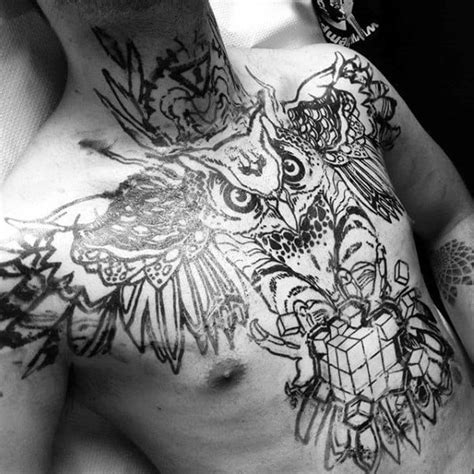Majestic owl with wings spread across guy's chest. 70 Owl Chest Tattoo Designs For Men - Nocturnal Ink Ideas