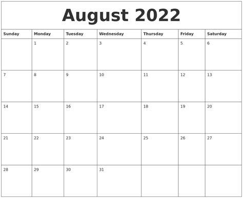 August 2022 Editable Calendar Template August 2022 Calendar Free