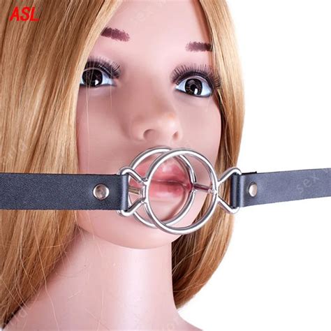 BDSM Bondage Restraints PU Leather Belt Deep Throat Double Round Rings