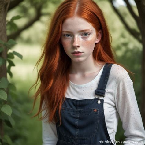 Freckled Redhead Teen In Dungarees Stable Diffusion Online