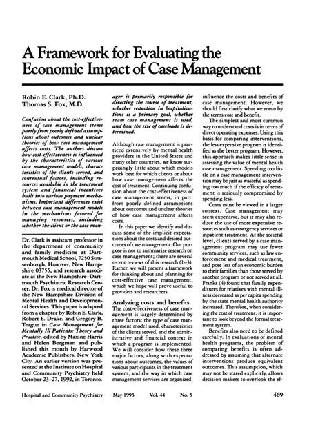 PDF A Framework For Evaluating The Economic Impact Of Case Management
