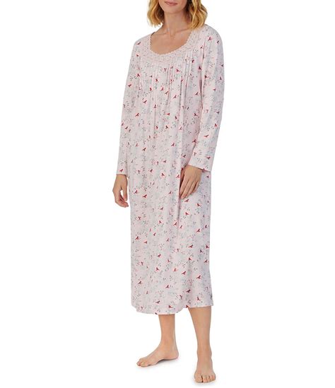 Carole Hochman Long Sleeve Allover Print Jersey Knit Long Nightgown
