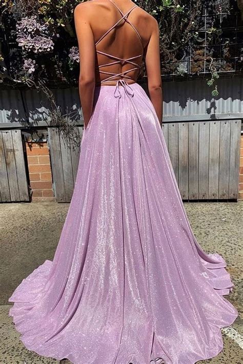A Line Spaghetti Straps V Neck Lace Up Back Long Prom Dresses Pd0570 In 2020 Lilac Prom