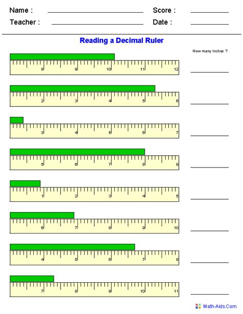 Reading Metric Ruler Worksheets