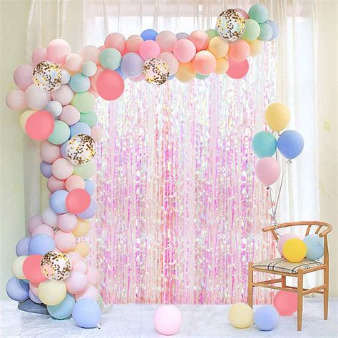 Pastel Balloon Garland Kit Pcs Rainbow Macaron Balloons Arch Kit With White Foil Fringe