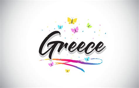 Greece Handwritten Vector Word Text With Butterflies And Colorful