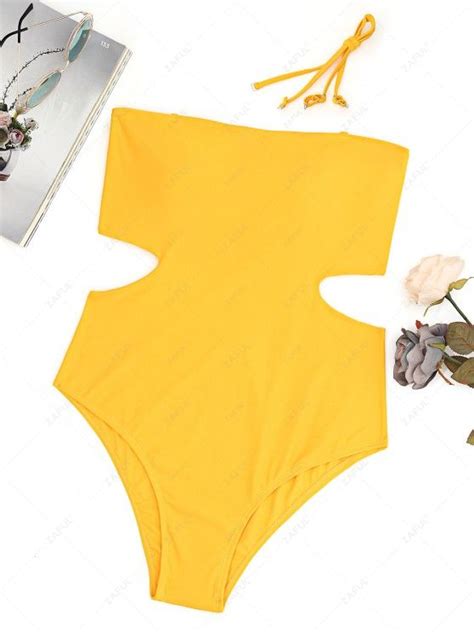 60 Off 2021 Plus Size Cut Out Bandeau High Leg Swimsuit In Ginger