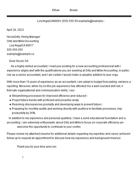 Exemplary Accounting Cover Letter Examples
