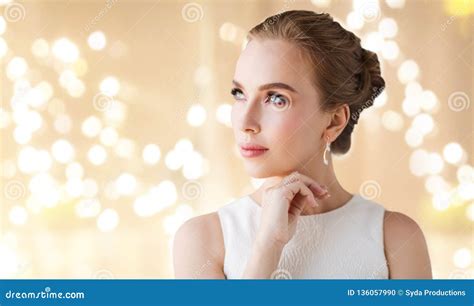 Woman In White Dress With Diamond Earring Stock Photo Image Of Female