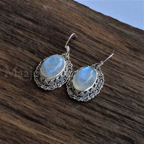 Moonstone Earrings Turkish Gemstone 925 Silver Earrings For Etsy