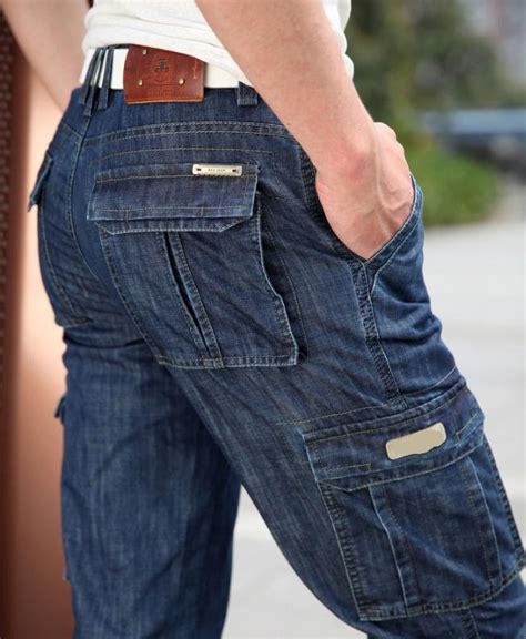 4749 Buy Now New 2016 Man Jeans Men Cargo Pants Blue Straight