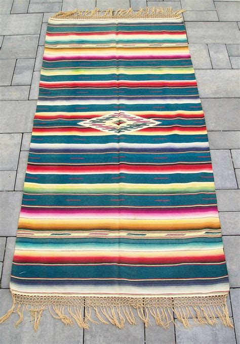 Vintage 1940s Mexican Indian Serape Saltillo Rug Quilt Mexican Home