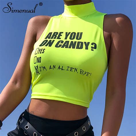 Buy Simenual Streetwear Fashion Crop Top Women Sleeveless Tank Tops Neon Green