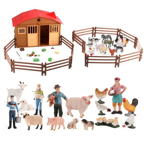 Buy Odowalker 60pcs Farm Animals Figurines With Barn House Fence