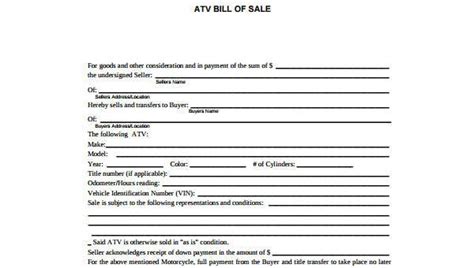 Sample Atv Bill Of Sale Forms 7 Free Documents In Word Pdf