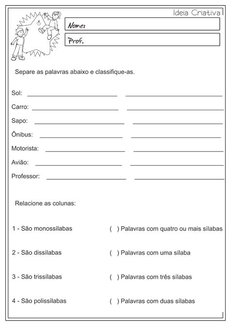 Atividade Separação De Sílabas 5 Ano