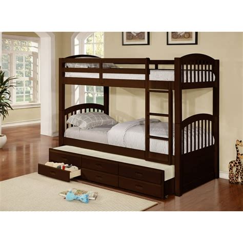 Brook Trundle Bunk Bed Twin Size Espresso Wood With Trundle Bed 3