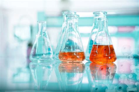 Orange Solution In Glass Flask At Chemical Green Science And Technology