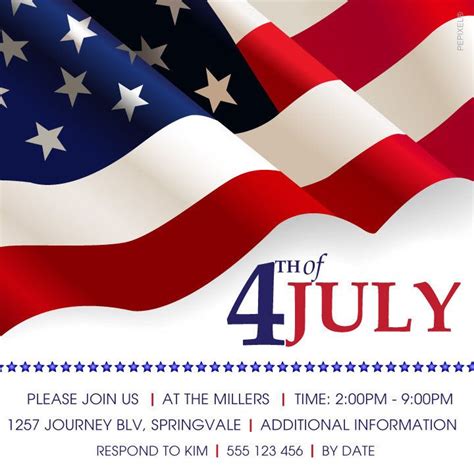 4th Of July Printable Invitation Template Us Flag Printable