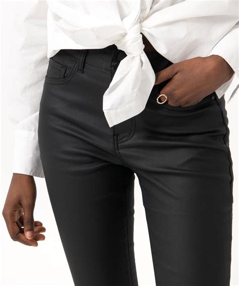 Pantalon Enduit Taille Haute Coupe Skinny Push Up Femme Noir Gemo